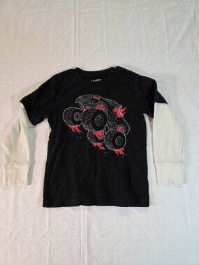 Jumping Beans Boys Long Sleeve Casual Top Black Monster Truck Size 5